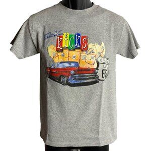 Get Your Kicks Route 66 Crewneck T Shirt S Grey Graphic Short Sleeve Muscle Car